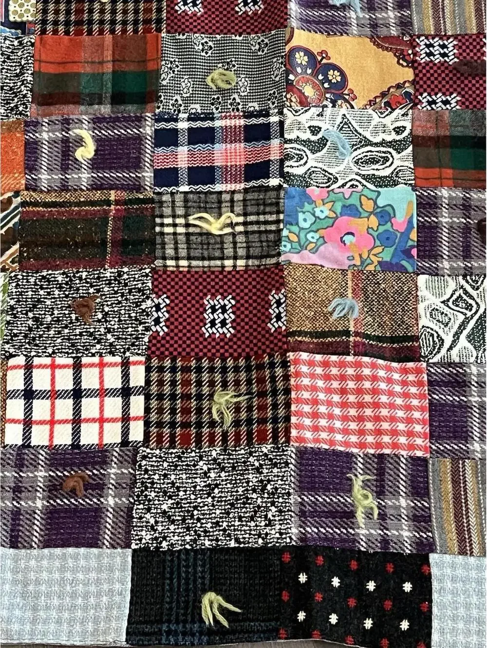 Vintage Handmade Patchwork‎ Quilt Blanket Wool Fabric Throw Cottagecore